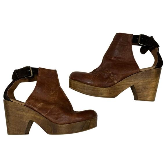 Free People Amber Orchard Clogs Two Tone Brown Leather Boho Classic Size 9.5/ 40 - Picture 10 of 10